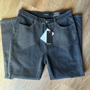 Nasty Gal rhinestone dark wash mom jeans, size 4